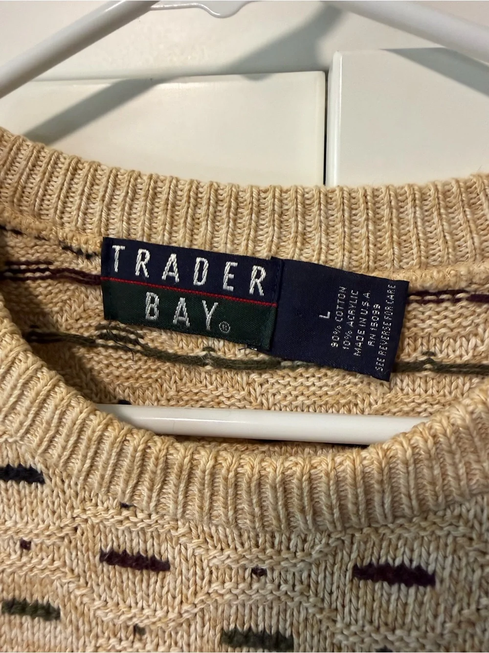 Vintage Trader Bay Men's Oversized Cream Crewneck Sweater